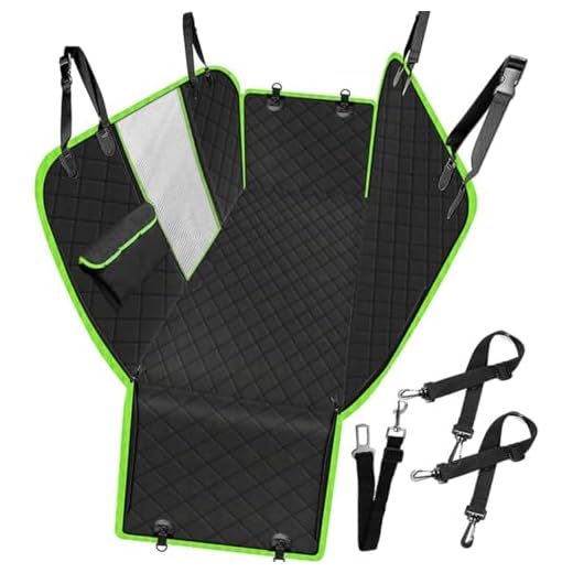 Capa Protetora Banco Carro Pet Cães, Gatos, Impermeável, Antiderrapante, Resistente, Segura e com passagem para cinto - cor Preta com detalhes em verde