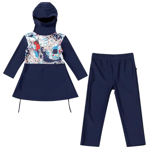 Image of ODIZLI Kids Girls' Rash Guard Sets Islamic Hijab Swimwear Muslim Modest Long Sleeves Shorts Pants Beachwear Hoodie Hat 2 PCS
