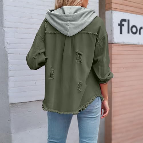 Womens Denim Jacket Oversized Distressed Hooded Jean Coat Fall Clothes - image 4