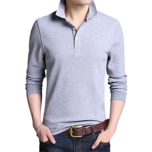 Polo en coton haut de gamme homme manches longues gris slim XXL
