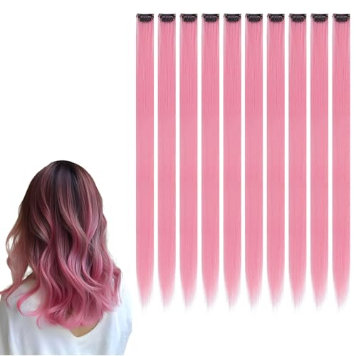10 Pezzi Extension Capelli Colorati con clip, 22 pollici Lungo, per Ragazze Partito Festival, rosa