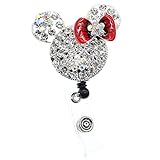 Cute Mouse Shape Silver Rhinestone and Enamel Badge Holder Animal Mouse Head Retractable ID Badge...