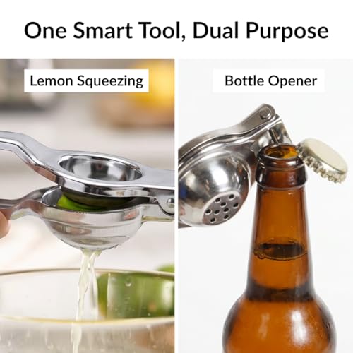 Image of Nestasia Stainless Steel Lemon Squeezer With Bottle Opener - Rust Resistant Hand-Press Manual Lime Juice Extractor | Durable Food-Safe Nimbu Squeezer & Presser - Ideal for Kitchen & Bar Use