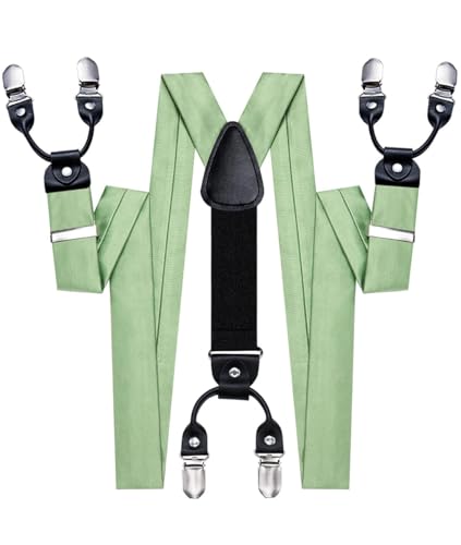 Image of Hi-Tie Men's Suspenders and Tie Set Silk Adjustable Elastic Y Braces with Strong 6 Clips Pocket Square Set