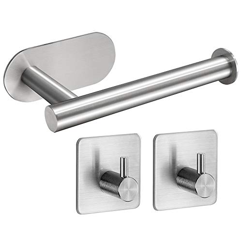 Bdwing Portarollos de Papel Higienico - Adhesivo Portar Rollos Baño Acero Inoxidable Con 2 Piezas Autoadhesivo Ganchos Para Baños Toallero Y Cocinas Accesorios(Plateado)