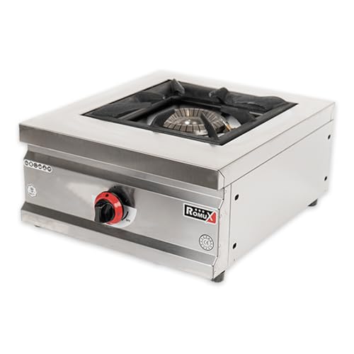 Romux® Cocina Industrial a Gas 1 Fuego de 45x50 cm Sobremesa de Acero Inoxidable con Regulador de Fuego y Termopar | Hornillo de Gas Butano para Bares y Restaurantes
