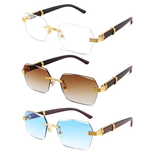 Hycredi Rimless Rectangle Sunglasses Men Women Retro Frameless Square Shade Y2k Sun Glasses Tinted Eyewear