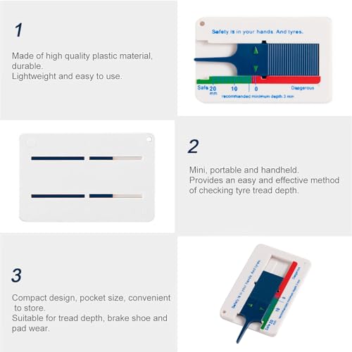 TAKONE Tread Depth Gauge for Tyres – 3 Pack 0–20mm Plastic Tyre Tread Depth Tool for Car, Motorcycle, SUV, Van & Truck (Blau)
