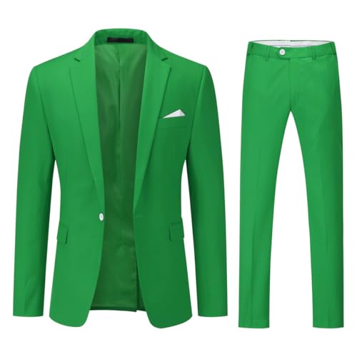 YOUTHUP Mens 2 Piece Suits Slim Fit 1 Button Business Wedding Tuxedo Suit Formal Blazer and Trousers Green L