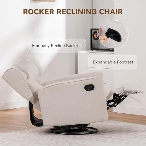 Image of COMHOMA Rocking Recliner Chair Swivel Glider Beige
