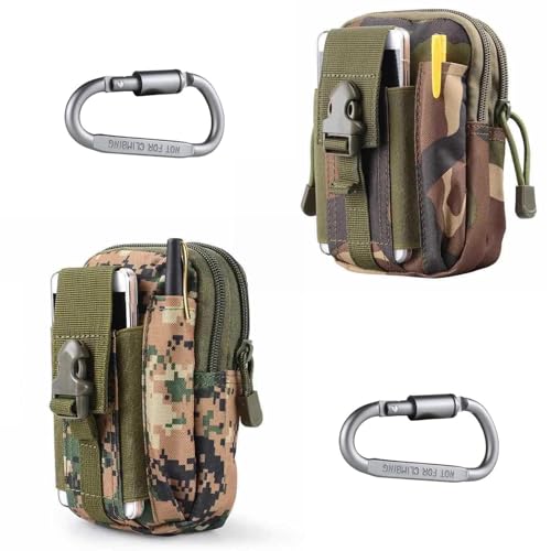 2 Pezzo Tasca Molle Tattica, Marsupi Tattici, Pratico Versatile Borsello da Cintura, con Moschettone, Camo Sacchetto di Nylon Utility Tactical Marsupio Escursione di Campeggio Pouch