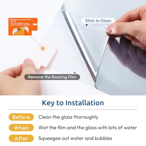 Image of rabbitgoo Window Privacy Film One Way Window Tint for Home, Removable Reflective Heat Sun Blocking Anti UV Glass Door Covering, Mirror Tinting Film House Office, 17.5 Inch X 6.5 Feet, Silver