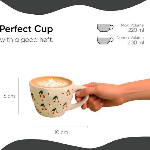 Image of THE MOON STORE Ceramic Coffee Cup and Saucer Set, Cherry Pattern Design, White, 250ml for Gift Aniversary and Birthday (4)