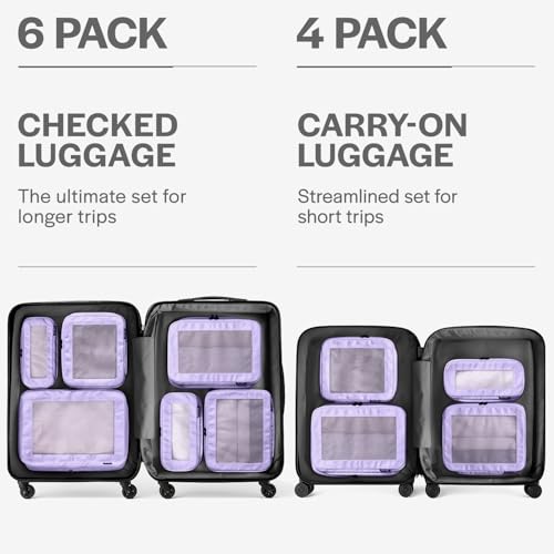 Image of Aerotrunk Compression Packing Cubes for Travel - Luggage Organizer Bags - Double Zipper Packing Cubes for Suitcases (6-Pack, Purple)