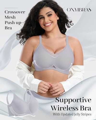 Image of Jelly Bras for Women No Underwire Mesh Wireless Crossover Bra Seamless Full Coverage Lift T Shirt Sleep Bralettes