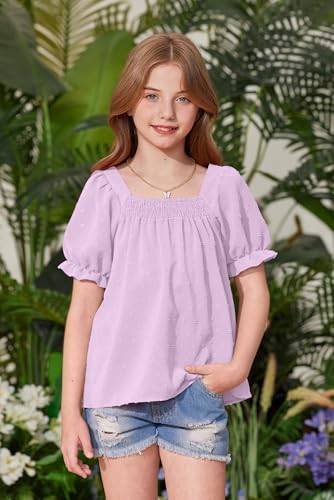 BesserBay Girls' Summer Smocked Puff Sleeve Chiffon Blouse 6-14 Years