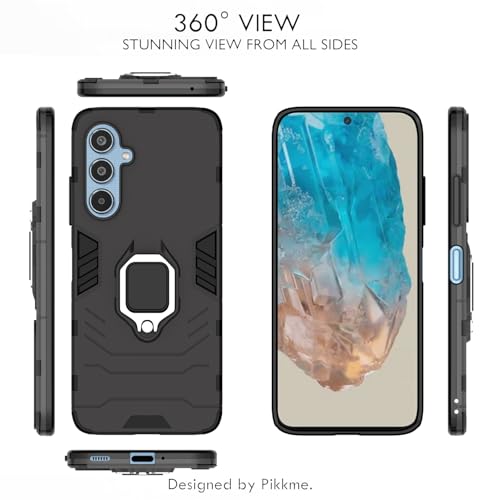 Image of Pikkme D5 Tough Armor Back Cover | 360 Protection Case | Ring Holder Stand Bumper Case for Samsung Galaxy M35 5G (Black)
