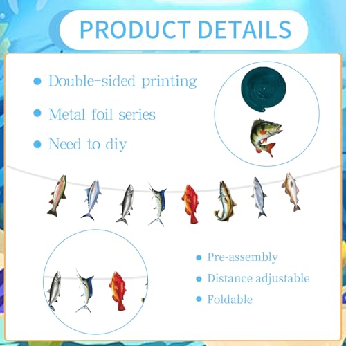 Image of Fishing Birthday Party Decorations - 10PCS Fishing Themed Banners with Hanging Swirls Happy Bday Decoration for Fish Lovers Fisherman