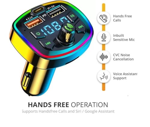 Image of Jaxter Bluetooth 5.3 FM Transmitter for Car with 20W Fast Charging USB-C Port, LED Screen, Hands-Free Call & Music Player Adapter