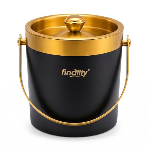 Image of finality 1 LTR Double Walled Stainless Steel Insulated Ice Bucket with Lid (Gold+Black)