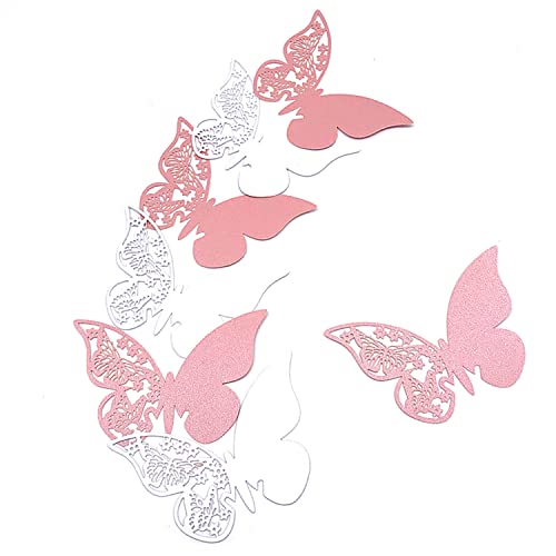 HaimoBurg 100 Pièces Blanc/Rose Carte de Verre Marque Place Carte de Siège Forme de Papillon Ajouré Décoration de Table Deco Mariage, Baptême, Carte De Fête