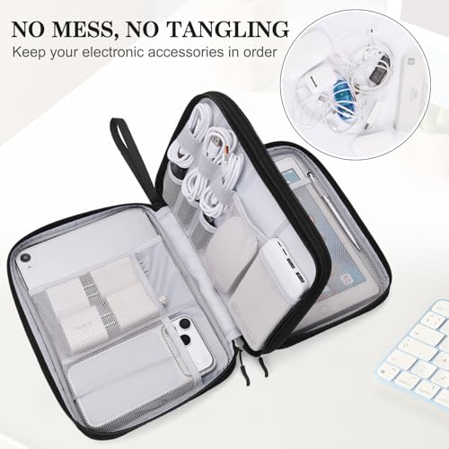 Image of FYY Electronic Organizer, Extra Large Travel Cable Organizer Bag Pouch Portable Waterproof Double Layers All-in-One Storage Bag for iPad, Cable, Power Bank, Laptop Charger for Office, Black-Pattern