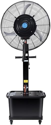 High Velocity Outdoor Misting Fan, 26/30in Patio Spray Fan with 42L Water Tank, 3 Speed Settings, Adjustable Mist, 90° Oscillation for Warehouse Cooling