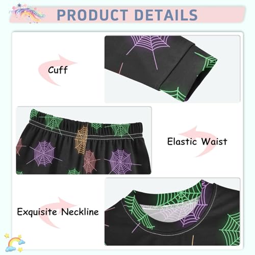 Pajama Sets Long Sleeve Spider Web Neon Colors Soft Comfy Sleepwear 2 Piece PJS 3-8T4