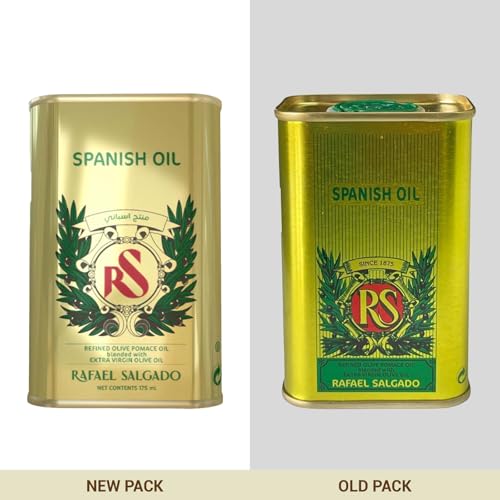 Rafael Salgado RS Olive Pomace Oil Blended with Extra Virgin Olive Oil | Good for Indian Cooking and Deep Frying | Made & Packed in Spain | Tin Pack - 175ml