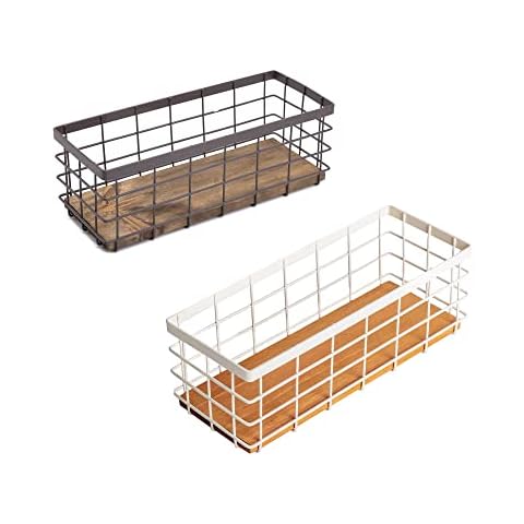 Small Metal Wire Storage Basket - Brown and White Cover