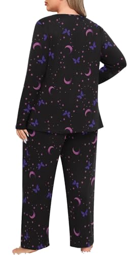 POSESHE Women’s Plus Size Pajama Sets Long Sleeve 2 Piece Crew Neck Lounge Sleepwear Ladies Cute Pjs Sets with Pockets 20252
