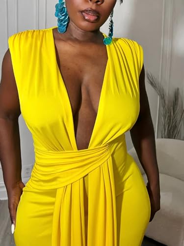 Image of Ekaliy Elegant Bodycon Dresses for Women Deep V Neck Maxi Dress Mermaid Long Dress