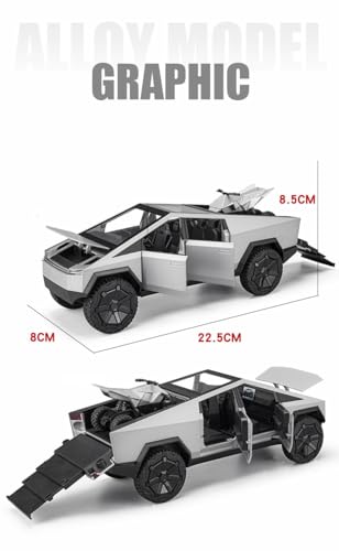 Image of Metal Pull Back Diecast Car 1:24 Big Tesla Cybertruck Pull Back Car Model With Sound Light Boys Gifts Toys For Kids?Pack Of 1?, Multicolor