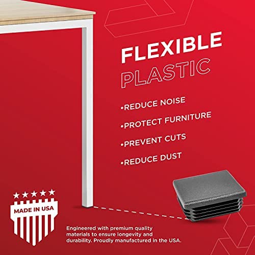 Image of Prescott Plastics 3 /4 inch (19.05mm) Outer Perimeter Ribbed Plastic Hole Plugs, Square Black Metal Tubing End Caps, Strong Furniture Leg Inserts, Impact & Weather Resistant, Made in the USA - 4 Pack