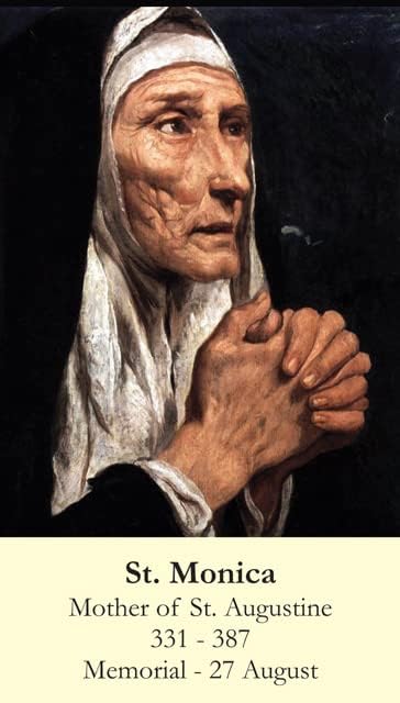 St. Monica LAMINATED Holy Card (5-pack) with Two Free Prayer Cards Included