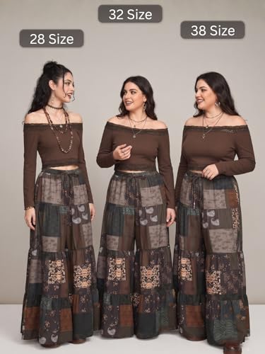 Image of GRECIILOOKS Boho Printed Wide Leg Palazzo Pants for Women, Flowing High Waist Rayon Trousers for Beach, Vacation, Lounge, and Summer Style