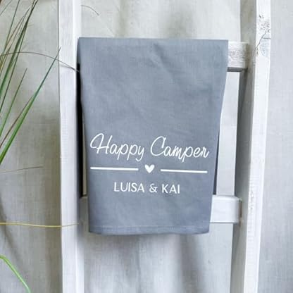 Geschirrtuch als Geschenk "Happy Camper" | personalisierte Geschenkidee für Camper mit Namen | Geschirrhandtuch Baumwolle als Geschenk zum Camping – Bild 7