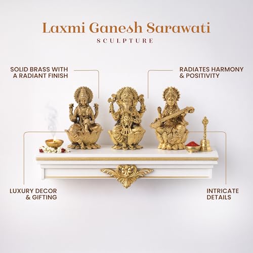 Image of Habere India-All the Cultures Fabricating India Brass Lakshmi Ganesh Saraswati Idol Set for Pooja Room | Pure Brass Lakshmi Ganesh Saraswati Murti for Home (Design07: L3 x W2 x H5 cm)