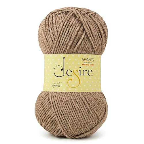 Image of Ganga Acrowools Acrylic Desire Hand Knitting and Crochet Yarn. Pack of 1 Ball - 100Gms. Shade No - (Dis22) Brown