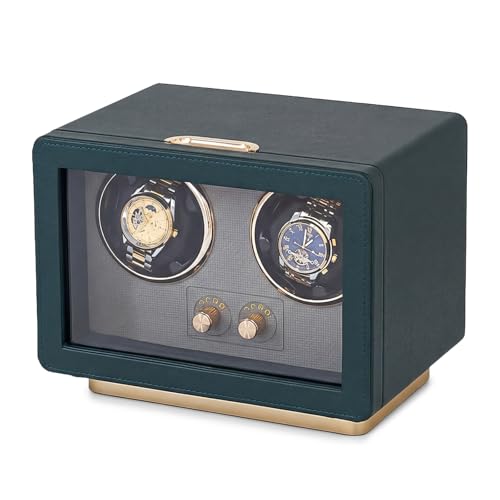 LIAN Double Watch Winders for Automatic Watches Storage Case with Quiet Japanese Mabuchi Motor Watch Box for Rolex Men's and Women's Watches Leather Green