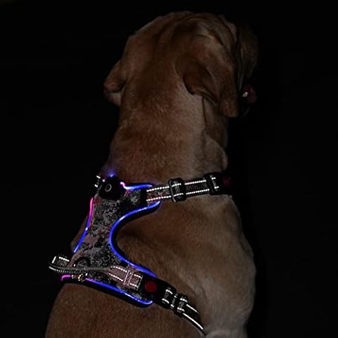 LED Light Up Dog Harness: Reflective Adjustable Vest with Rechargeable, No-Choke Pet Harness Easy Control Handle for Small Medium Large X-Large Size Dogs (Camouflage,XL) Cover