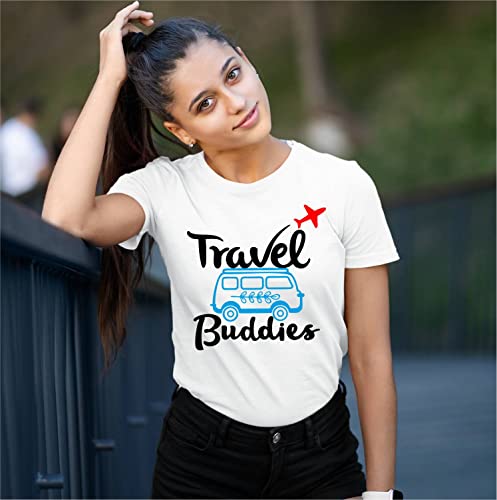 Image of Hangout Hub Men's Women's Boy's Girl's Round Neck T-Shirt Travel Buddies Printed-Family Tshirts Set of 1