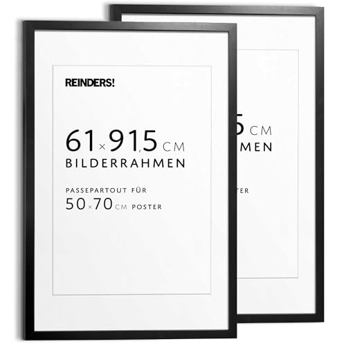 REINDERS Poster portafoto per soggiorno, per poster, decorazione da parete, sostituzione cornice, MDF, nero, 61 x 91,5 cm, con passe-partout 50 x 70 cm, confezione da 2 pezzi REINDERS Poster portafoto per soggiorno, per poster, decorazione da parete, sostituzione cornice, MDF, nero, 61 x 91,5 cm, con passe-partout 50 x 70 cm, confezione da 2 pezzi