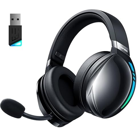 KOFIRE UG-06 Wireless Gaming Headset, 2.4GHz Bluetooth Gaming Headphones with Noise Cancelling Microphone, 3D Stereo Sound, 65Hr Battery Life Headset for PS5, PS4, PC, Switch, Mac, RGB Light Cover