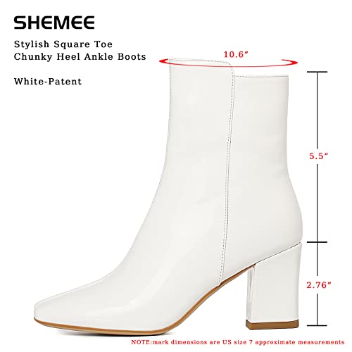 SHEMEE Women's Square Toe Block Heels Booties Chunky High Heeled Side Zipper Ankle Boots Shoes2