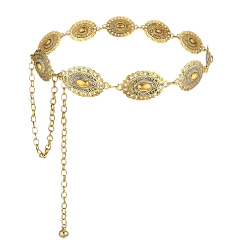 Bewudy Western Chain Belt, Women Boho Chain Belts Vintage Metal Waist Chains Belt for Women Dresses Jeans Adjustable