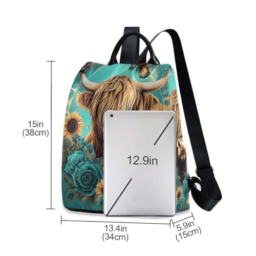 Image of ALAZA Highland Cow Butterfly Rose Trips Hiking Camping Rucksack Pack for Women