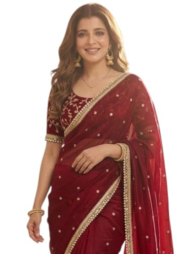 Image of Space Sattin Multi Sequence Full Worked Saree With Original Mirror Lace & Havey Sequence Full Worked Unstitched Blouse Piece