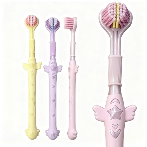 Mluyeri 3-Sided Toothbrush Set 7.4 Inch 360 Degree Cleaning 3 Pieces Manual Toothbrushes for Sensory and Autism Care Complete Teeth and Gum Care