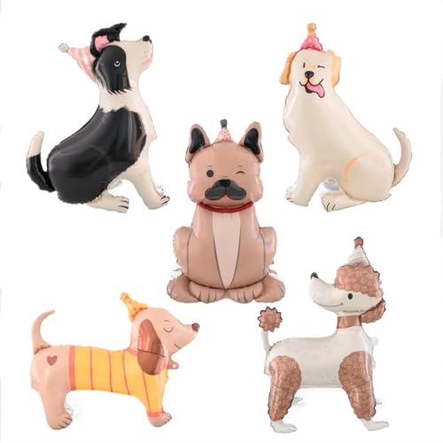5PCS Dog Balloons Dog Themed Birthday Party Decorations Cute Puppy Foil Mylar Animal Balloons Baby Shower Pet Party Decorations